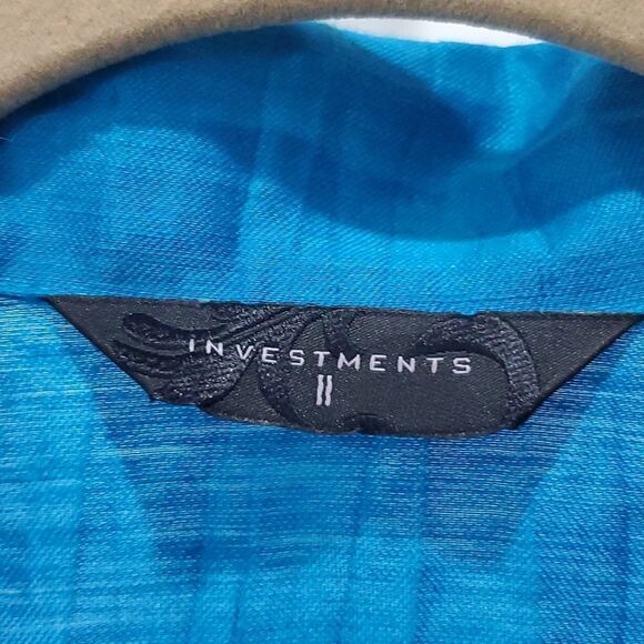 Investments Womans Blue Linen,3/4 Sleeve Button Down Shirt, Size 18W - Picture 2 of 6
